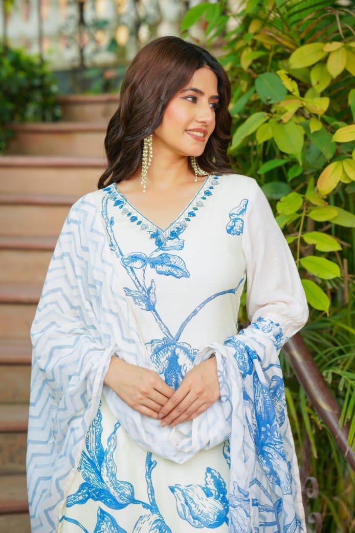 Super premium cotton suit digital printed paired with organza dupatta