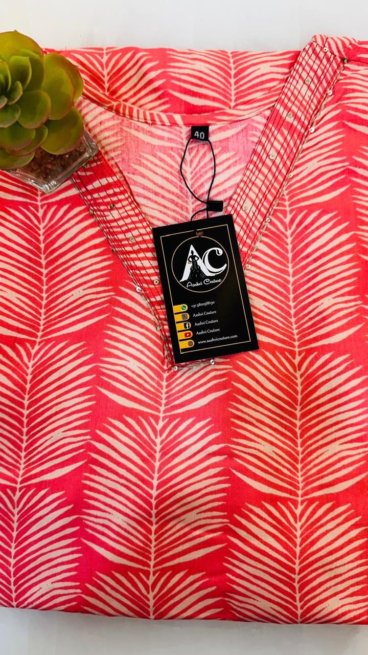 Super stylish V neck pure cotton kurta