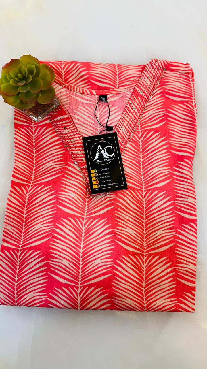 Super stylish V neck pure cotton kurta