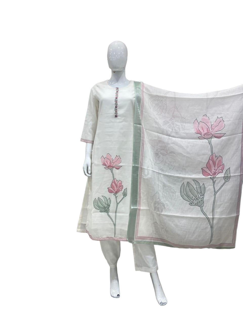 Pure linen cotton with lining and githan work ! A most elegant piece