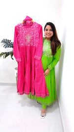 Pure cotton lehariya suit set with pretty detailing on yoke