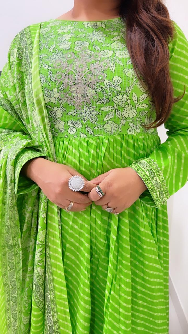 Pure cotton lehariya suit set with pretty detailing on yoke