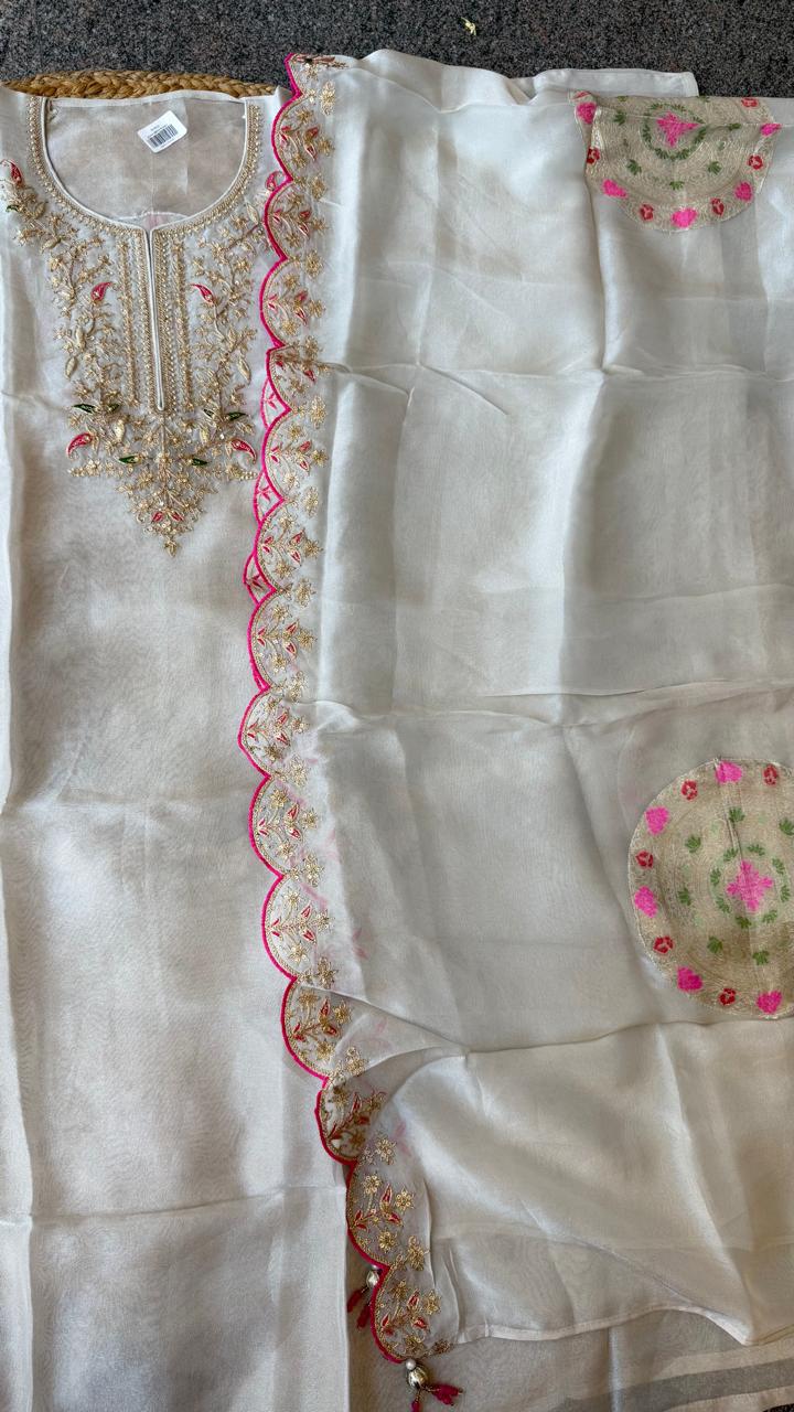 Premium tissue designer back suit set ivory
