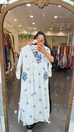 Fully weaved and applique work premium cotton in blue n white with highlighted pockets