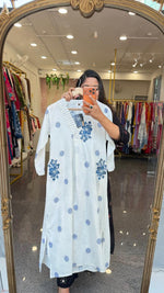 Fully weaved and applique work premium cotton in blue n white with highlighted pockets