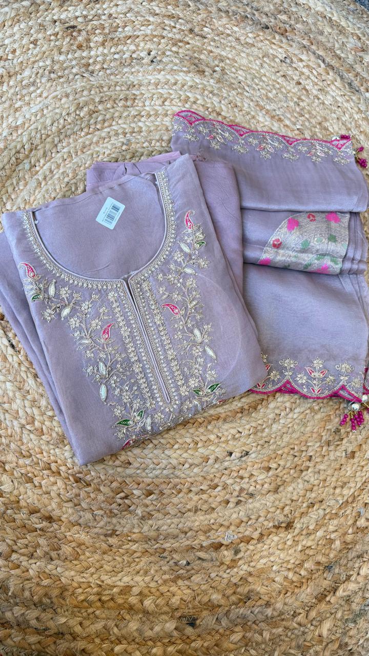Premium tissue designer back suit set purple
