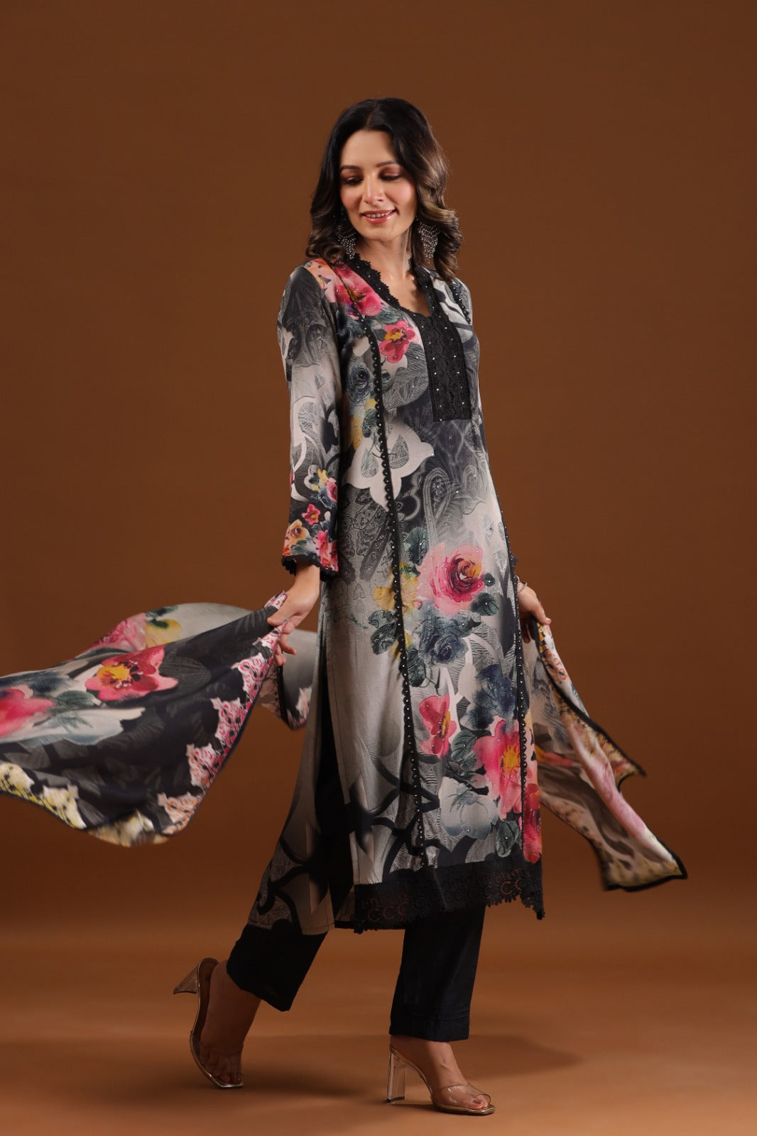 Pure muslin silk with beautiful lace detailing and Swarovski embedded