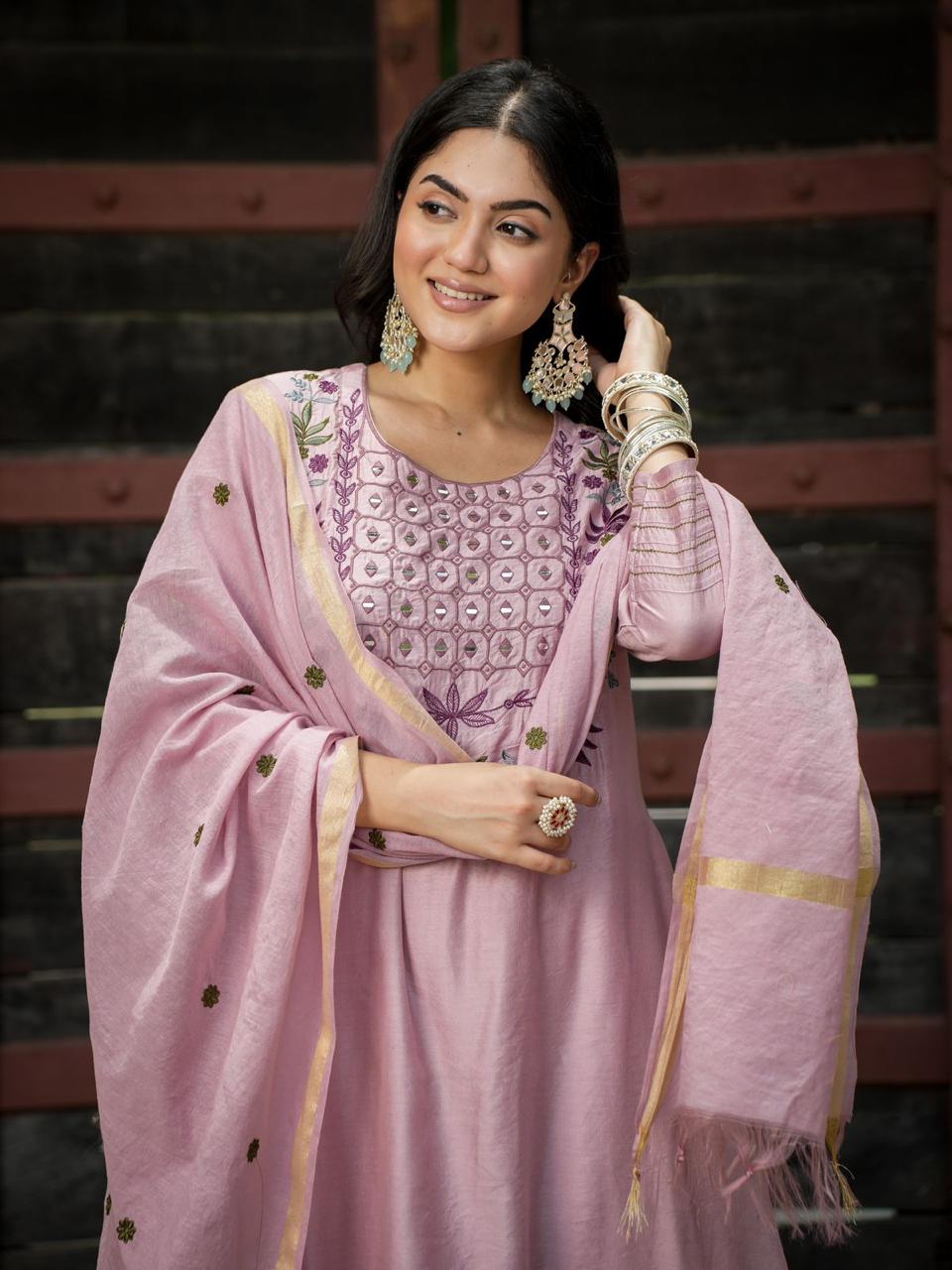 Stunning Mul chanderi suit with beautiful embroidery