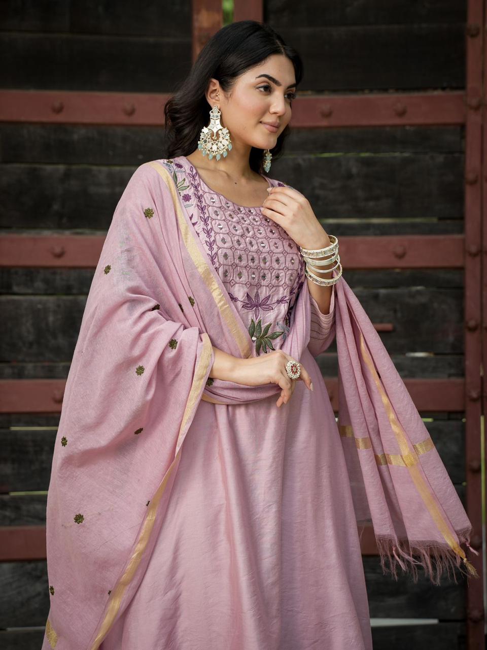 Stunning Mul chanderi suit with beautiful embroidery