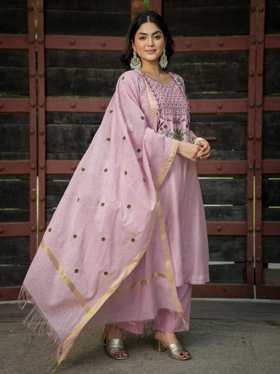 Stunning Mul chanderi suit with beautiful embroidery