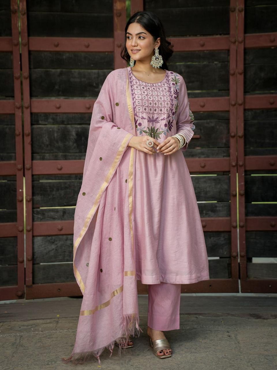 Stunning Mul chanderi suit with beautiful embroidery