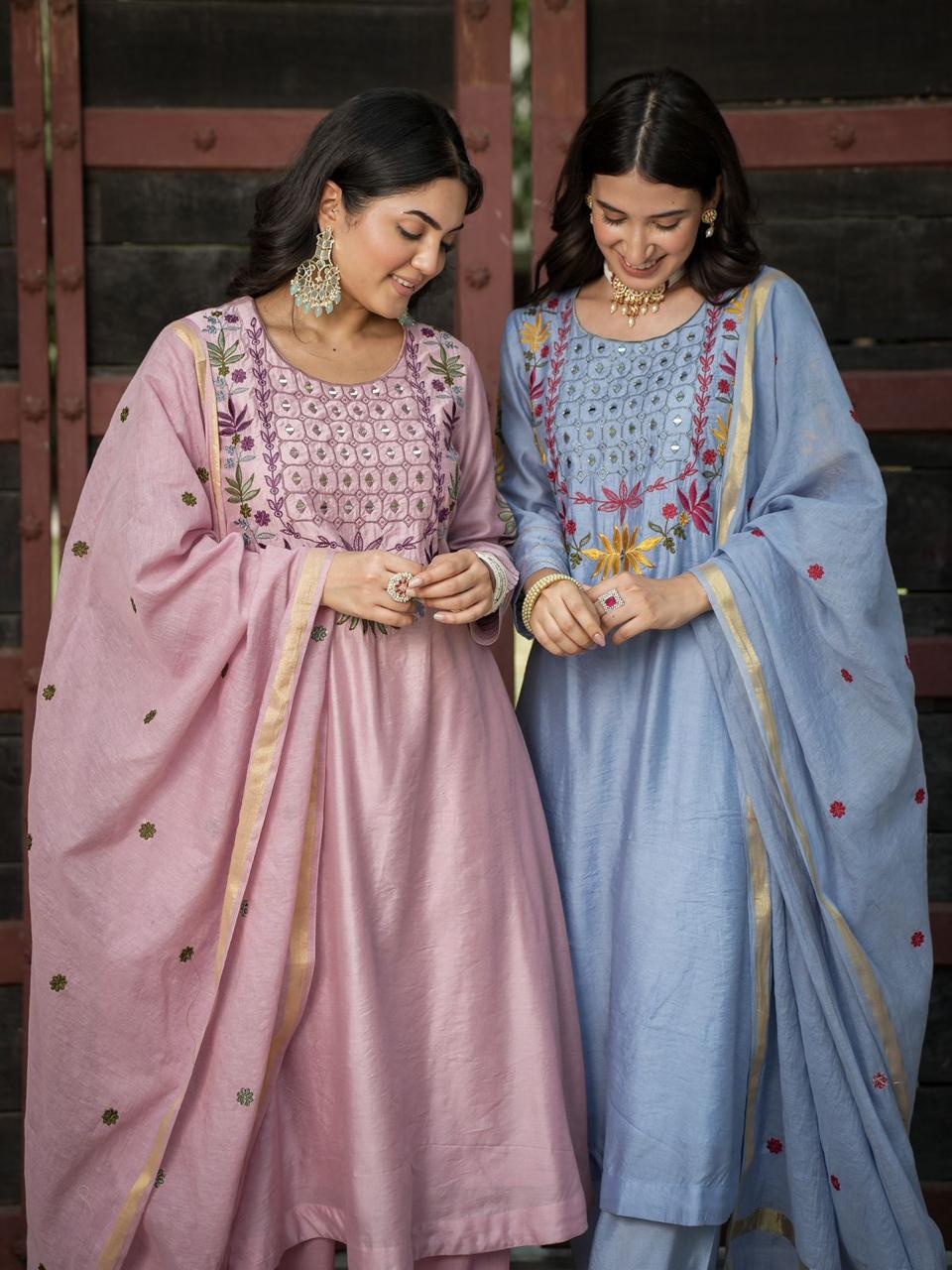 Stunning Mul chanderi suit with beautiful embroidery