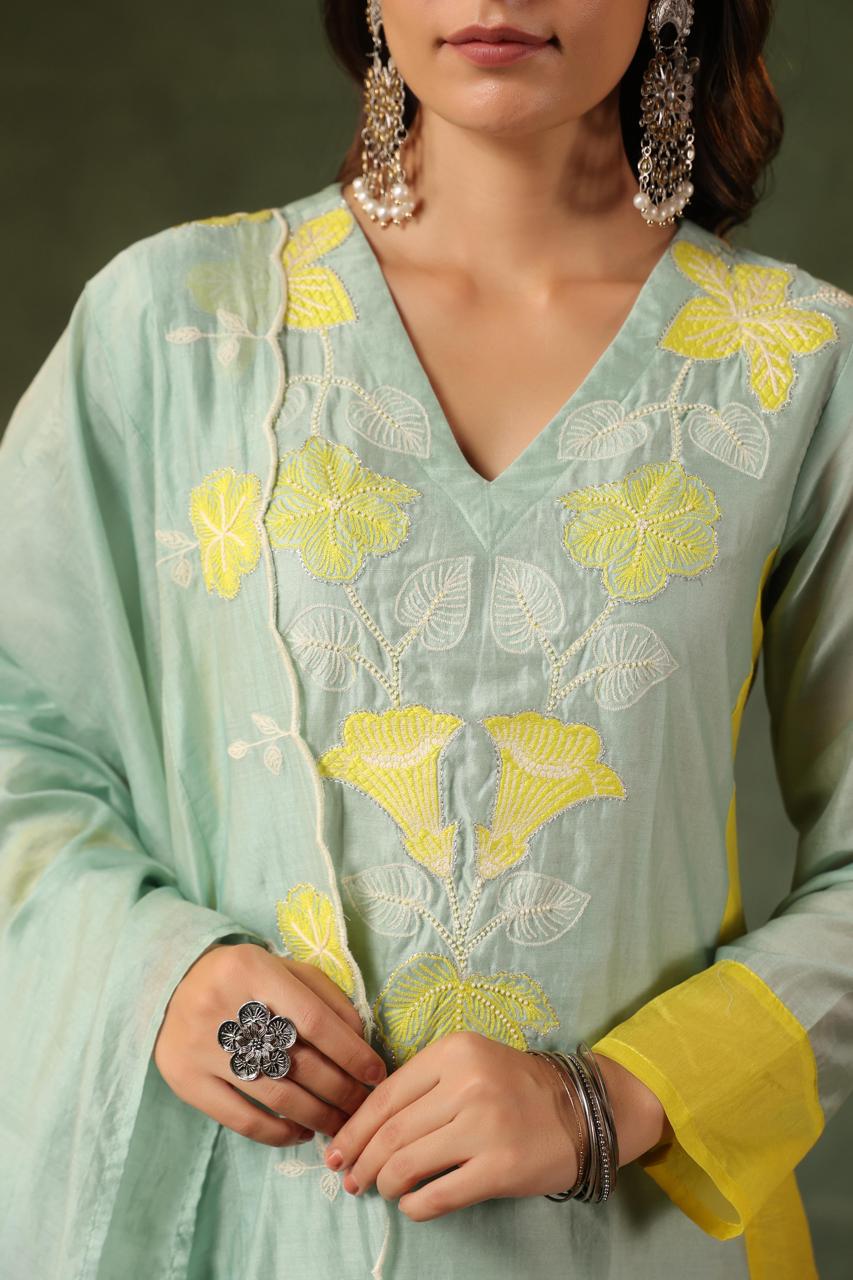 Super fine mulchanderiappliqué work suit set