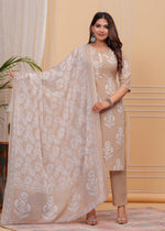 Pure cotton suit set paired with mul cotton dupatta