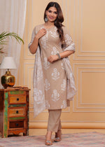 Pure cotton suit set paired with mul cotton dupatta
