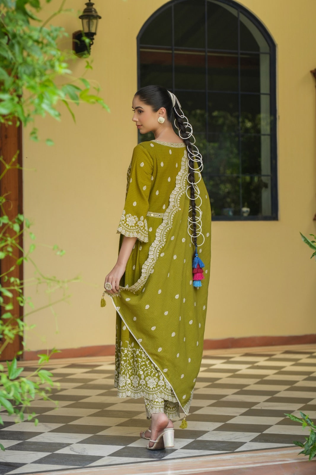 Super pretty cotton fully embroidered front n back Anarkali