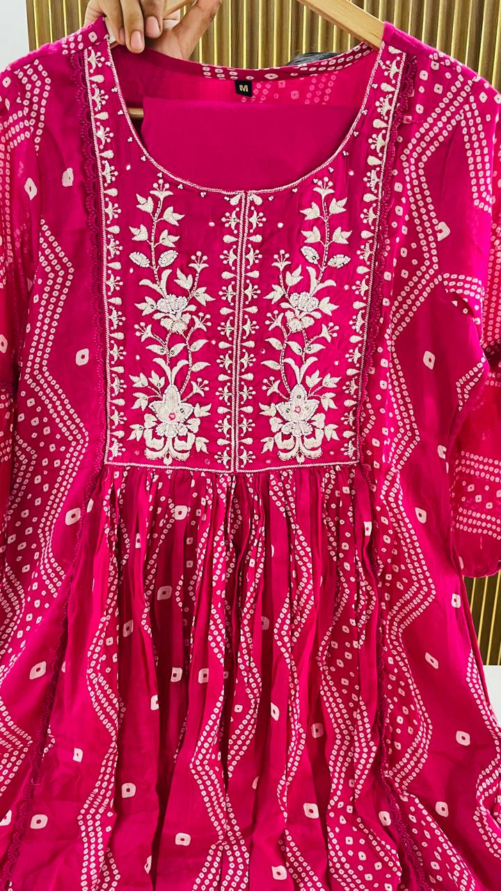 Pure mul cotton bandhani lining kurta pant in pink