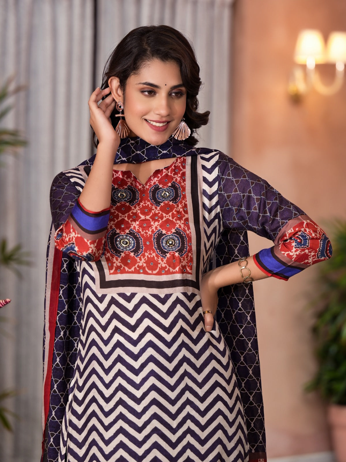 Pure muslin ajrakh suit set