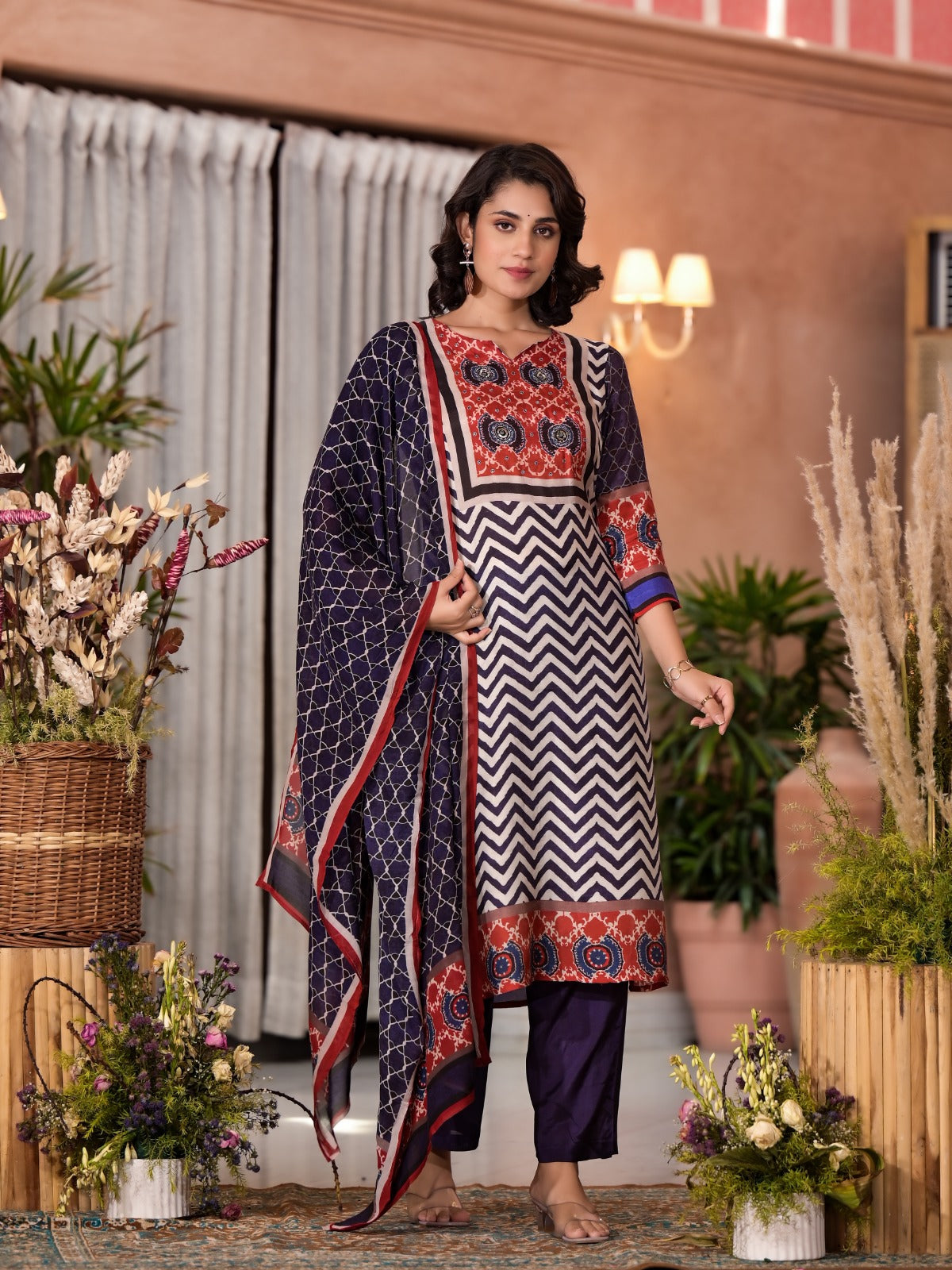 Pure muslin ajrakh suit set