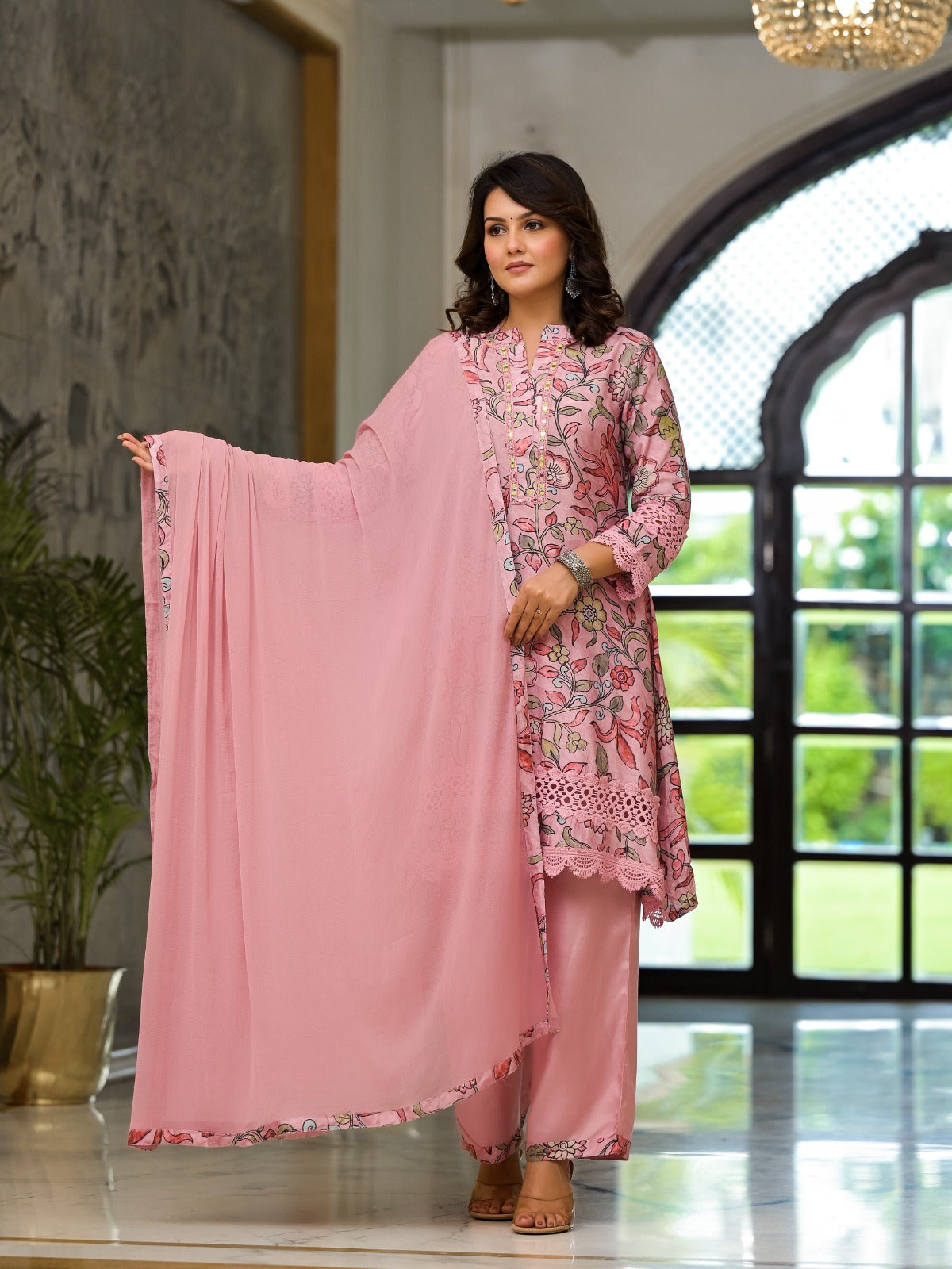 Pure muslin silk lace detailing suit set