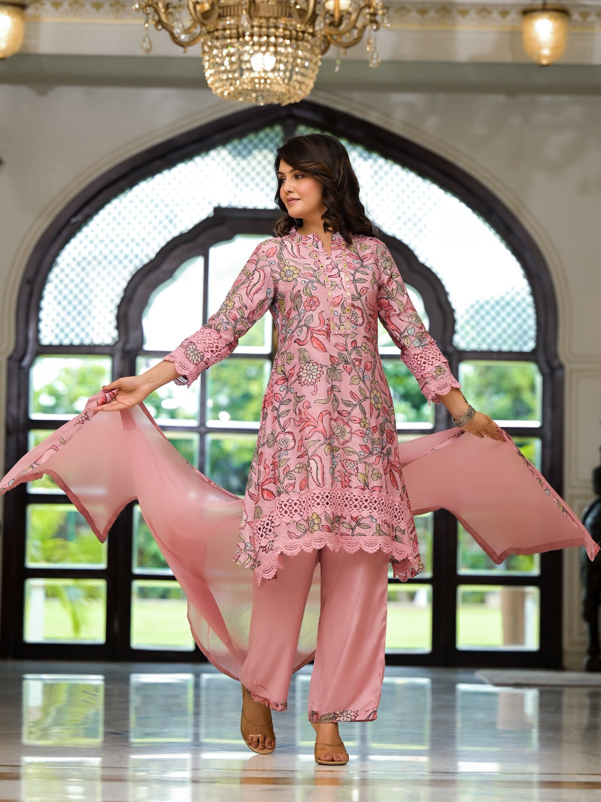 Pure muslin silk lace detailing suit set