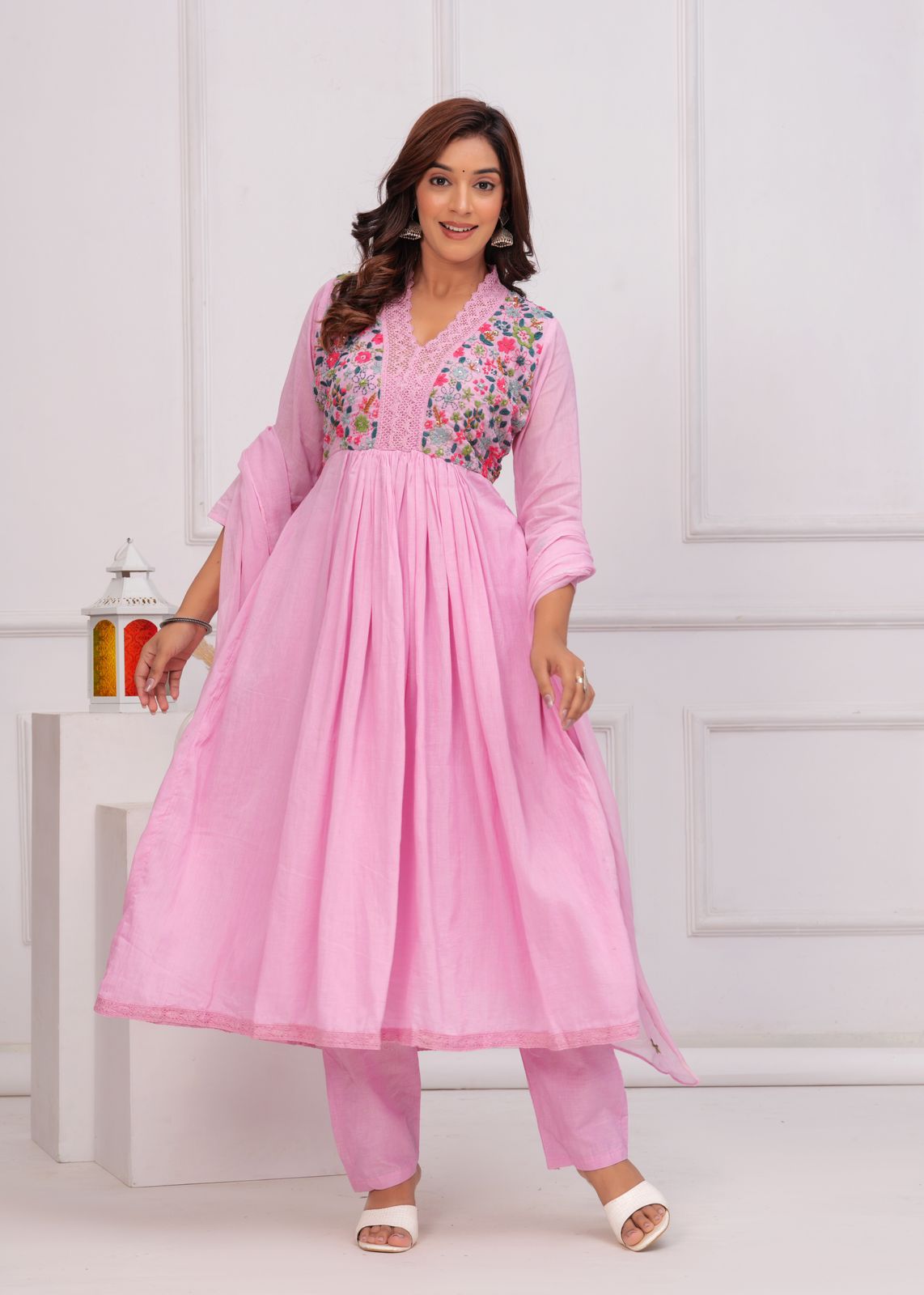 Pure mul cotton lining embroidered suit set