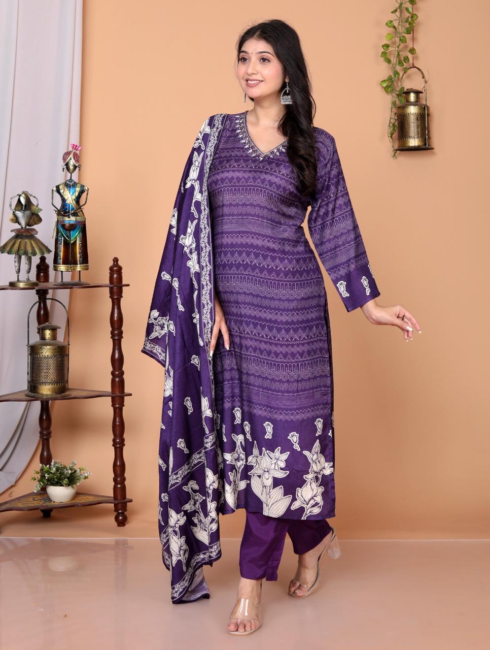 Pure muslin silk digital printed suit set