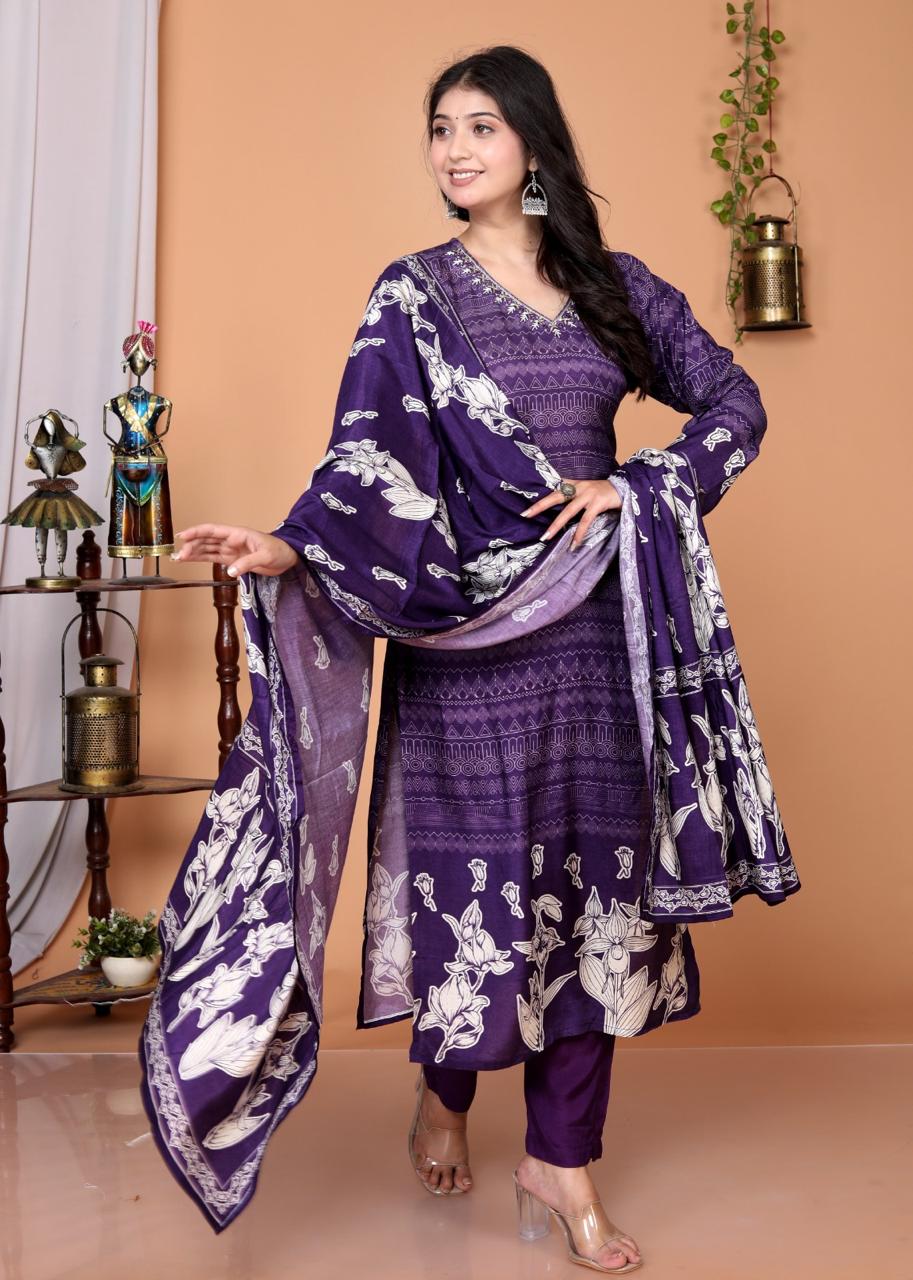 Pure muslin silk digital printed suit set