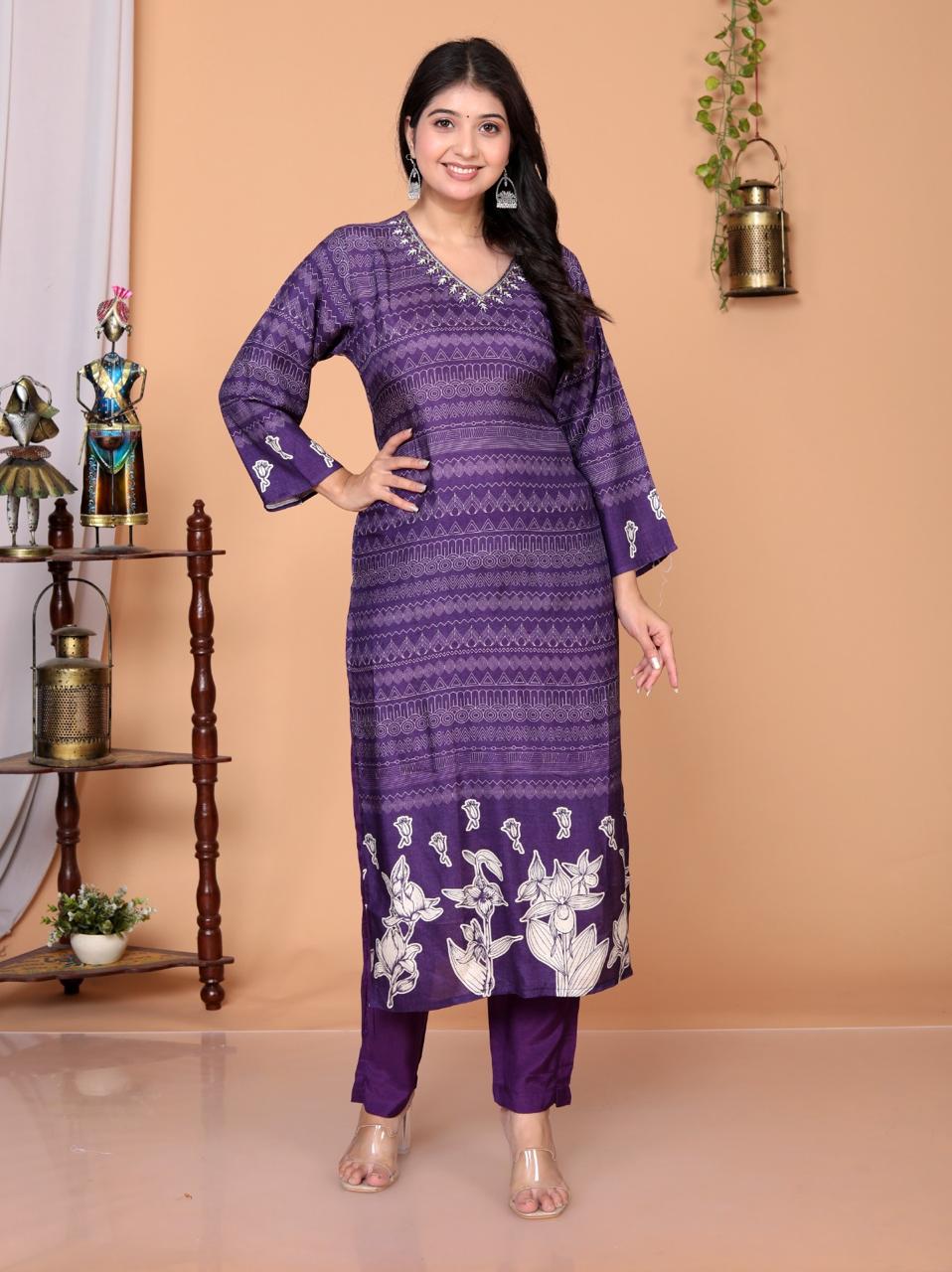 Pure muslin silk digital printed suit set