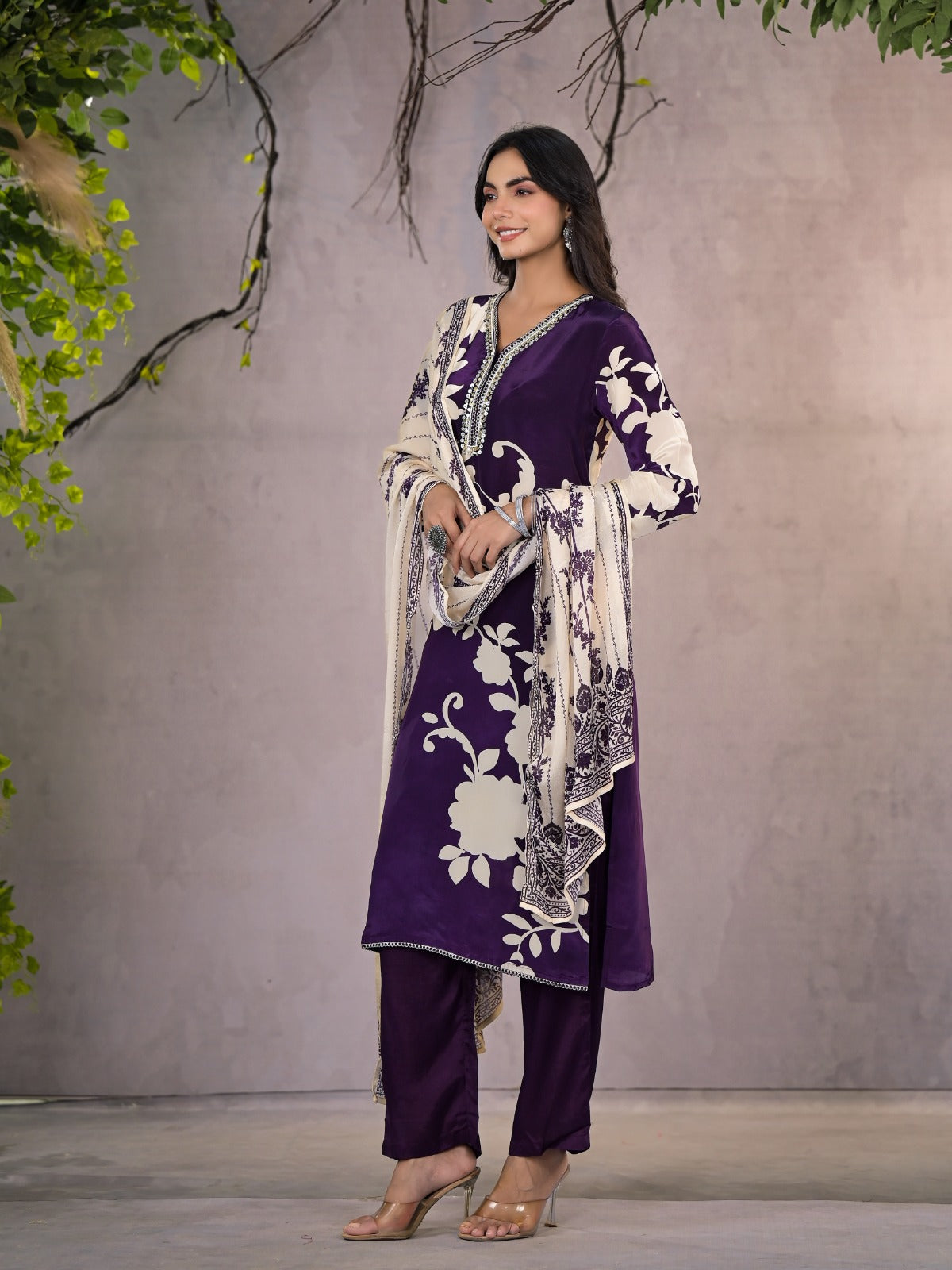 Pure muslin silk digital printed suit set
