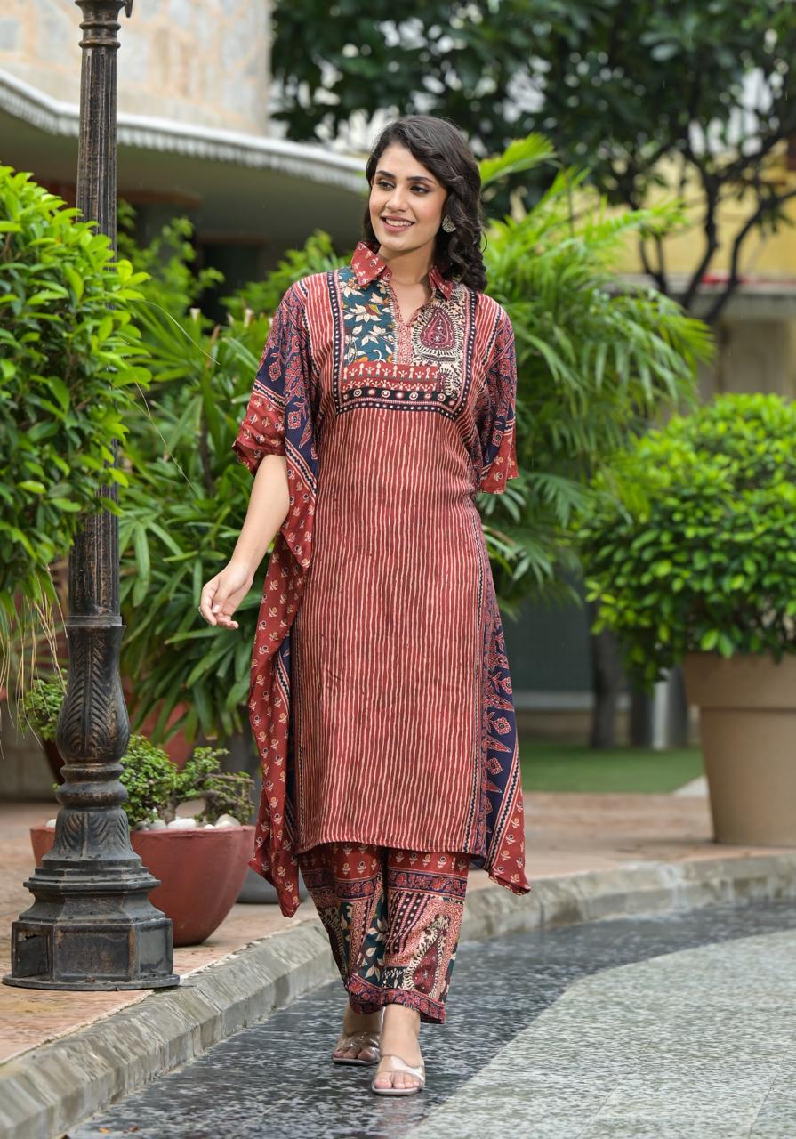 Pure muslin silk digital printed kaftan