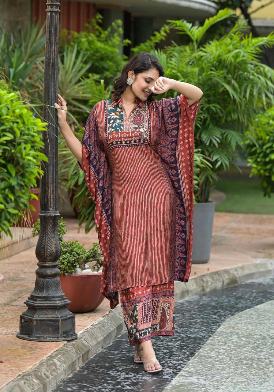 Pure muslin silk digital printed kaftan