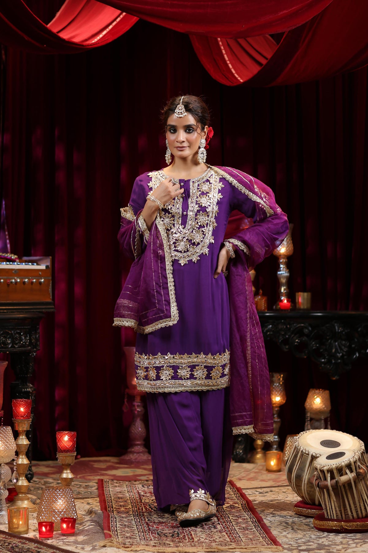 Premium chinon silk gotta detailing suit set
