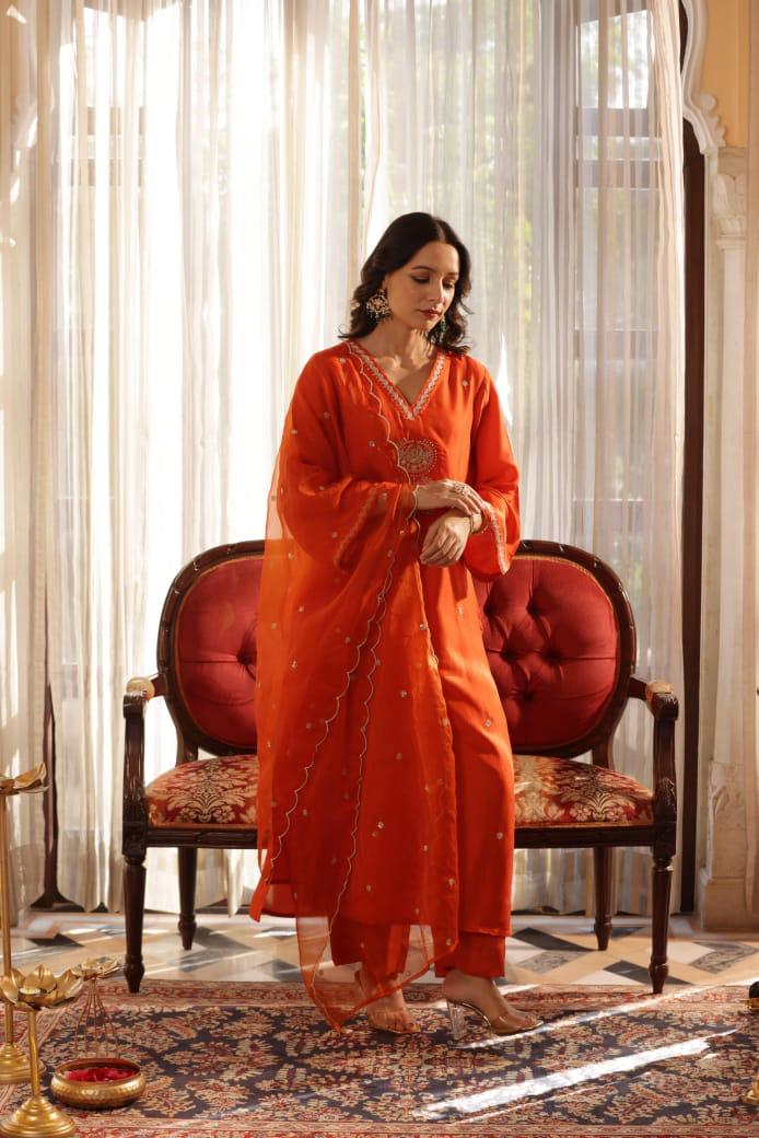 Premium silk hand work suit set