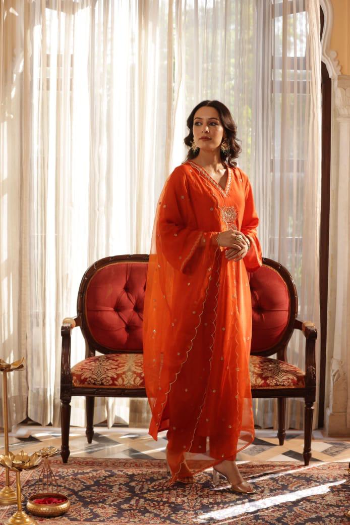 Premium silk hand work suit set
