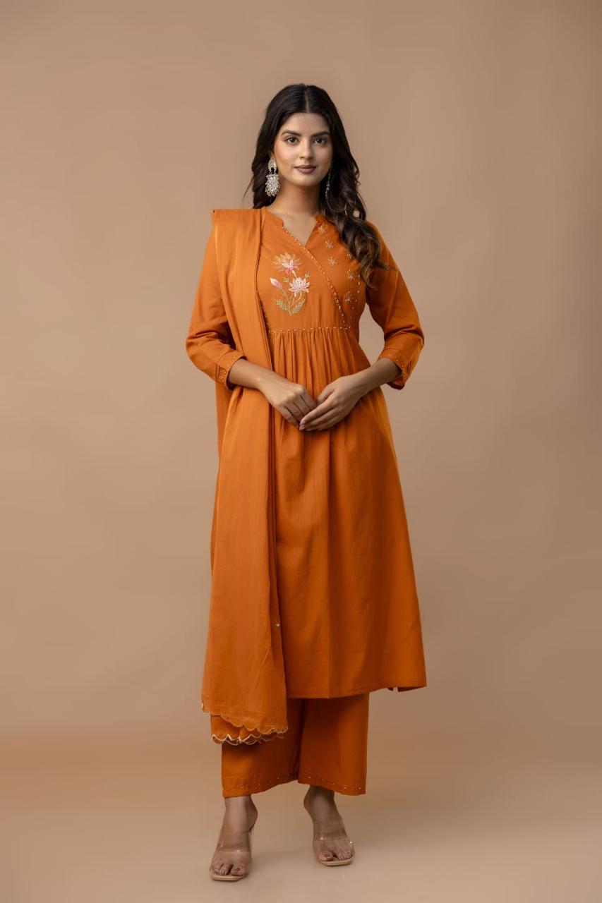 Pretty cotton embroidered suit set