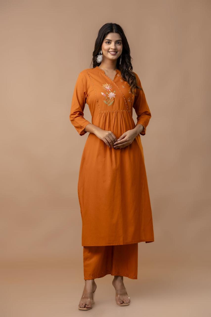Pretty cotton embroidered suit set