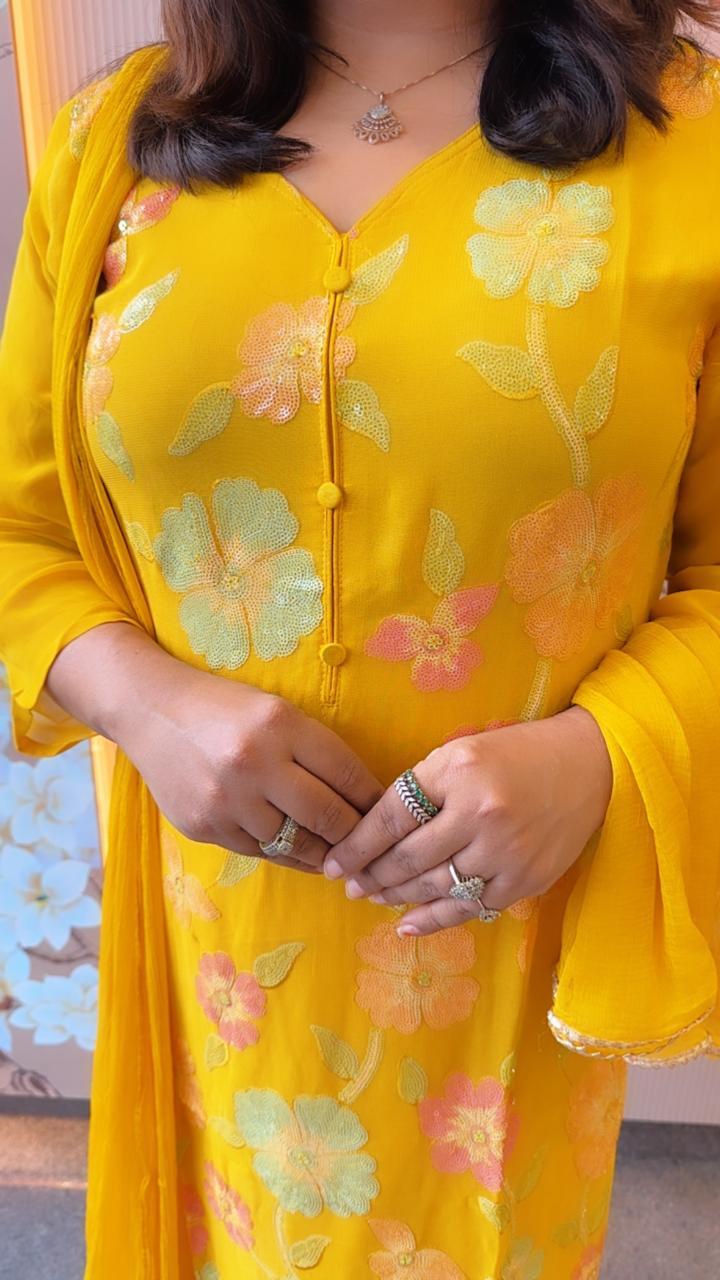 Wow georgette lining suit set in yellow