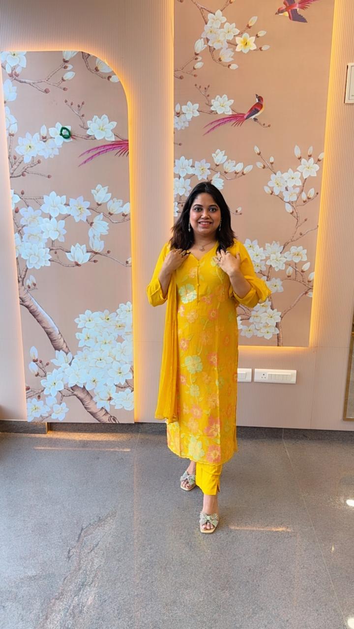 Wow georgette lining suit set in yellow
