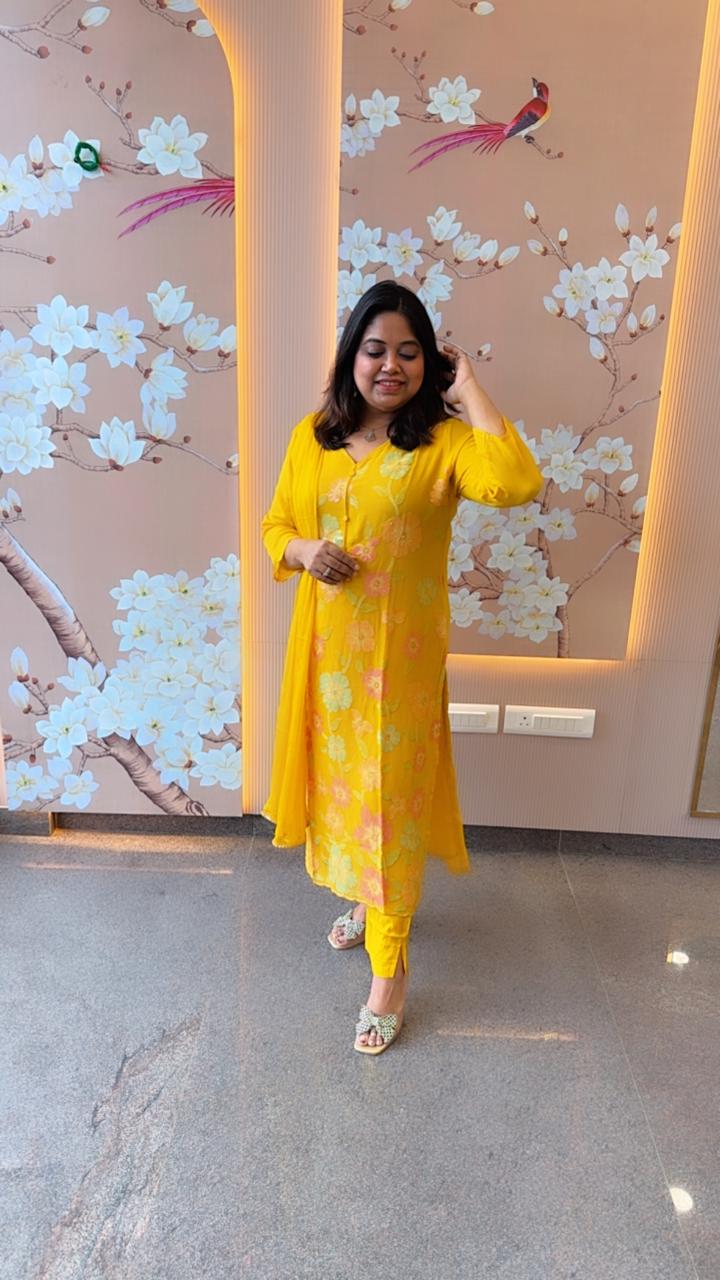 Wow georgette lining suit set in yellow
