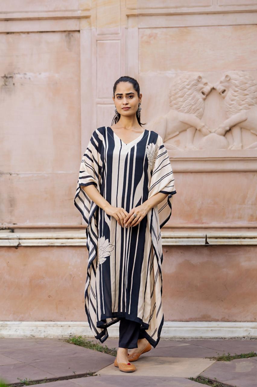 Pure muslin silk digital printed kaftan