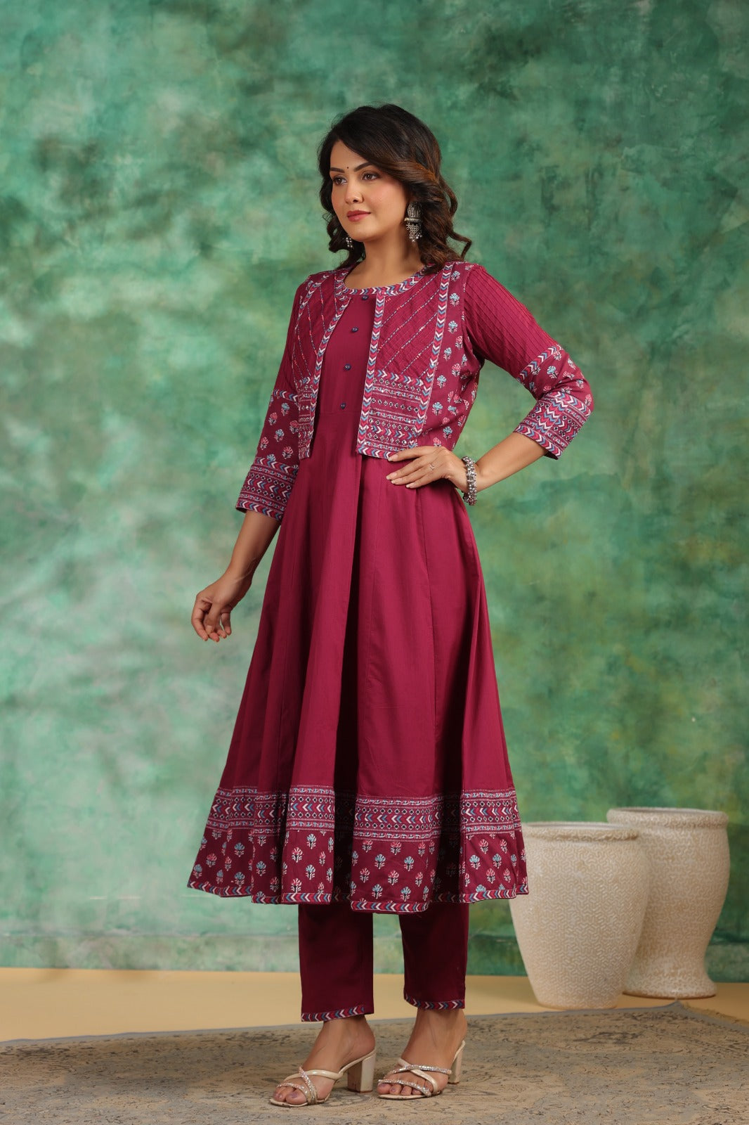 Pretty cotton Anarkali jacket suit - Main Image