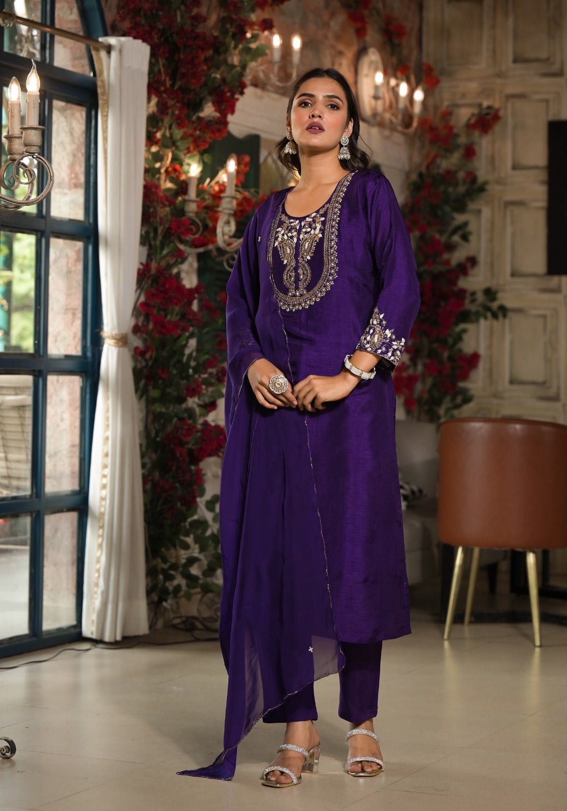 Dola silk embellished suit set !!