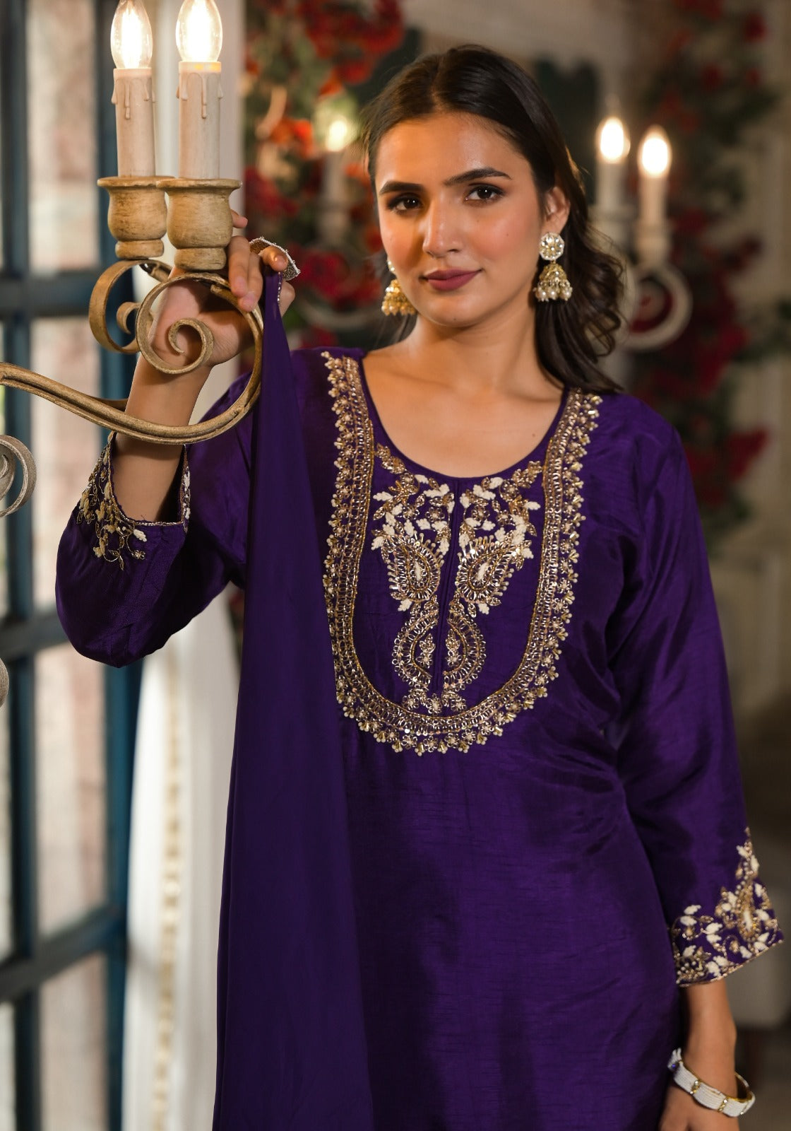Dola silk embellished suit set !!