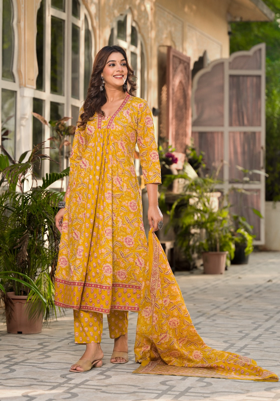 Pure cotton V neck suit set