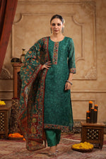 Soft chanderi silk Slim fit suitwith full katha work dupatta