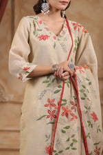 Premium linen chanderi katha work suit set