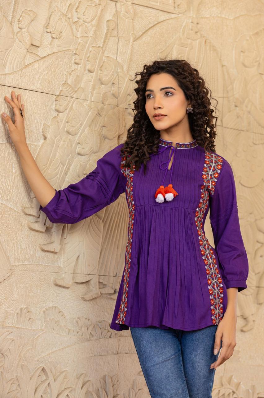Rayon embroidered short top