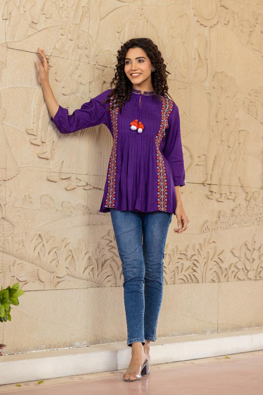 Rayon embroidered short top