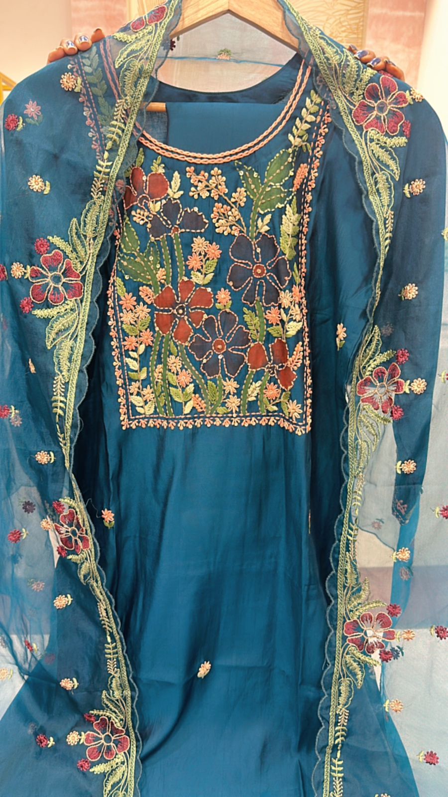 Full embroidery muslin suit set